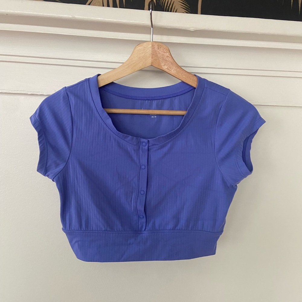 Aerie Blue Fitted Cap Sleeve Crop top